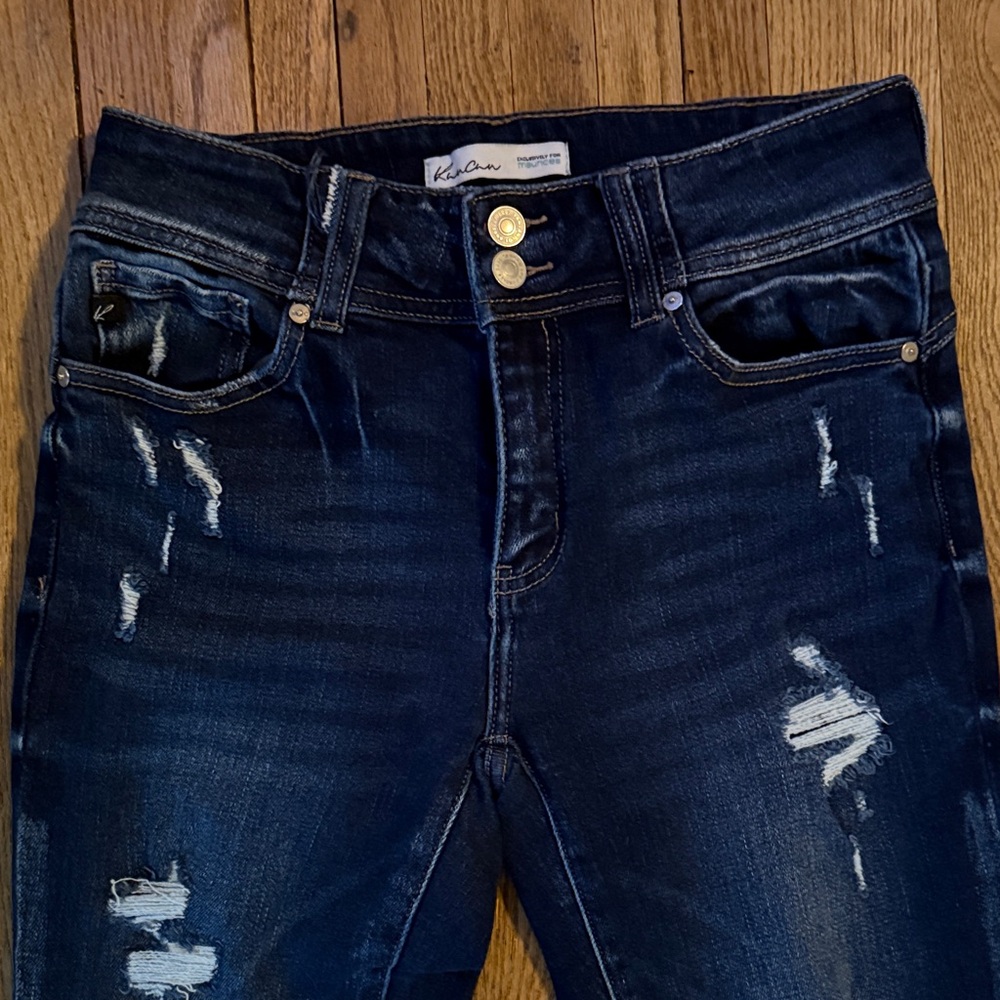 KanCan Dark Blue Distressed Straight Leg Jeans - Picture 4 of 10